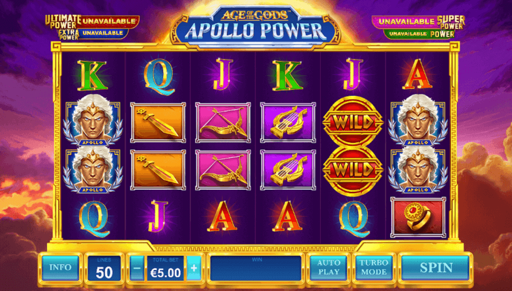 Age of the Gods Apollo Power Pokie Game Home Screen for NZ Players