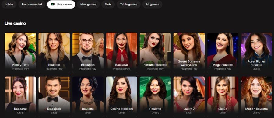 Betninja NZ Live Casino Lobby