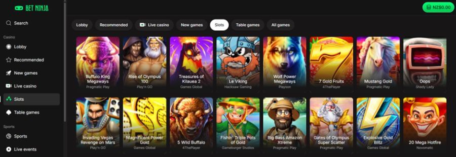 Betninja NZ Slots Lobby