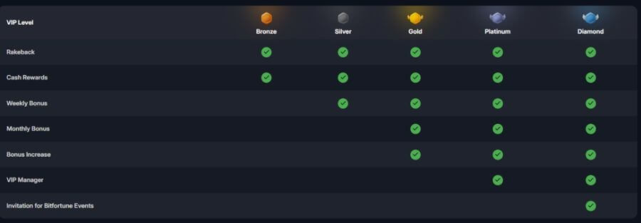 Bitfortune VIP levels NZ