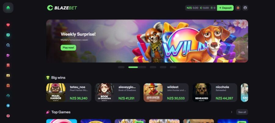 Blazebet NZ homepage