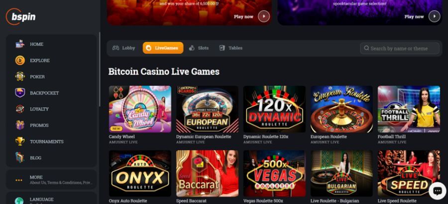 Bspin Live Casino Lobby NZ