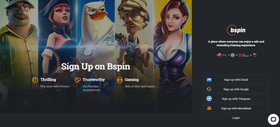 Bspin NZ Sign Up Page
