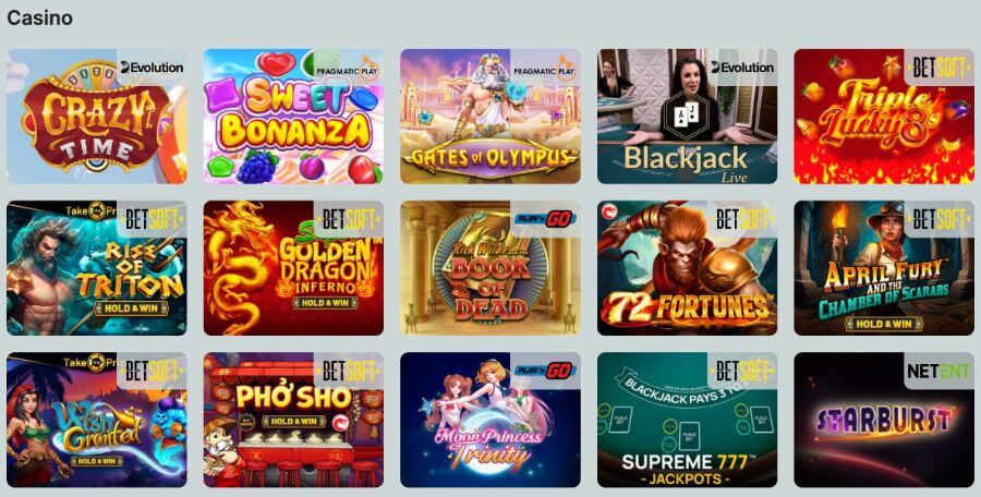 CryptoBetSports library of casino games