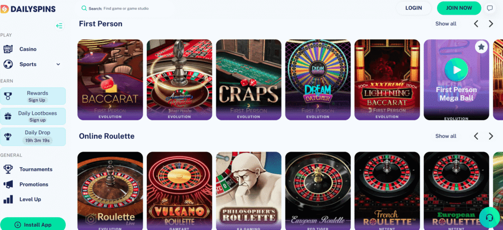 Dailyspins casino table games NZ