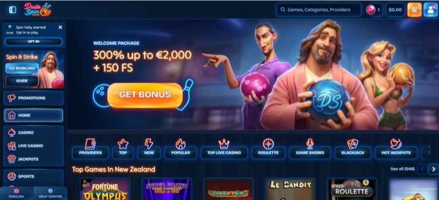 Dudespin NZ Casino main page