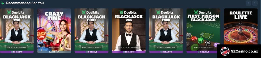 Duelbits live casino games