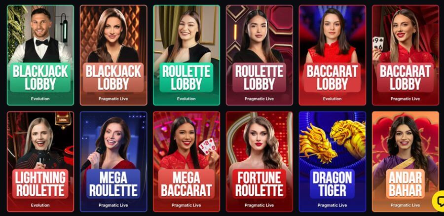 Menace NZ Live Casino Lobby