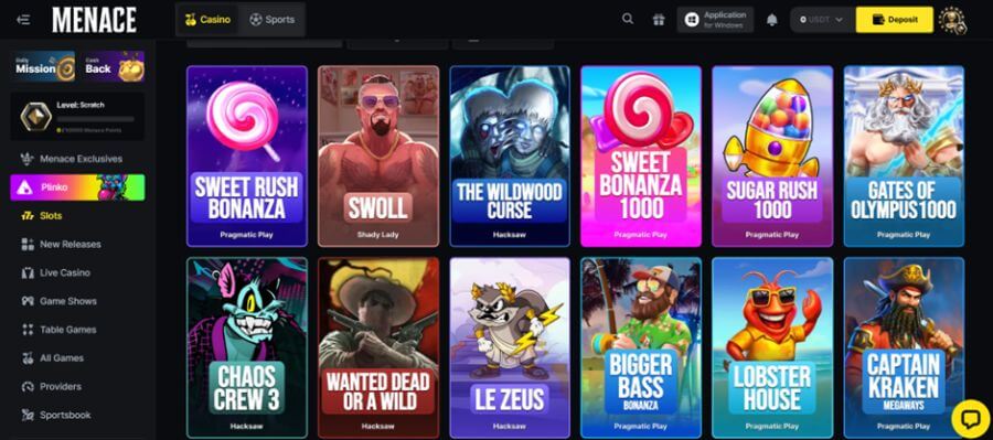 Menace NZ Slots Lobby