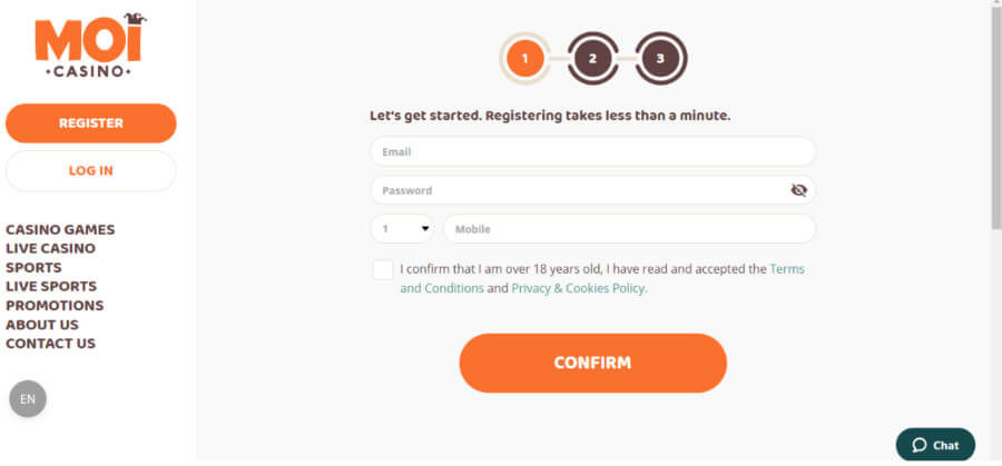 MoiCasino registration process