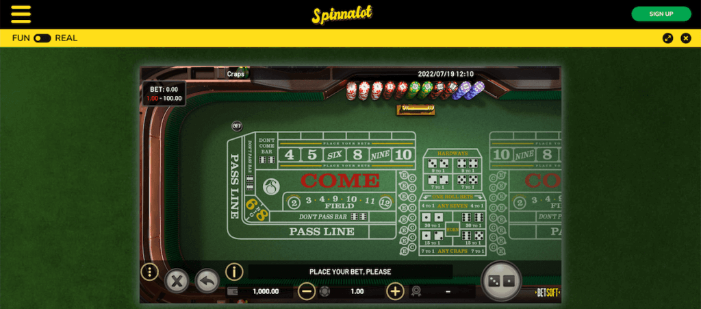 Play Free Craps NZ Players at Spinnalot