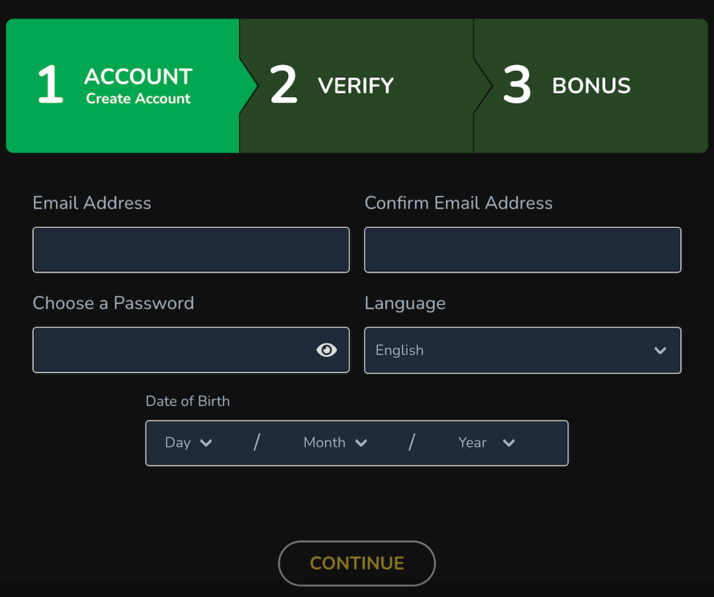 Registration for new Spinnalot account for NZ Players