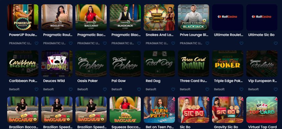 RollCasino NZ Live Casino Lobby