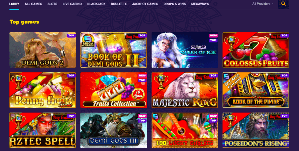 Samosa Casino Games lobby 