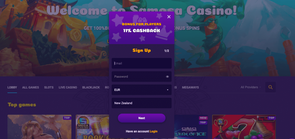 Samosa Casino registration