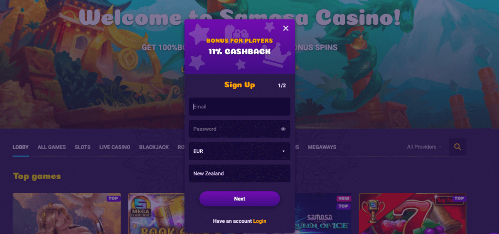 Samosa Casino registration 