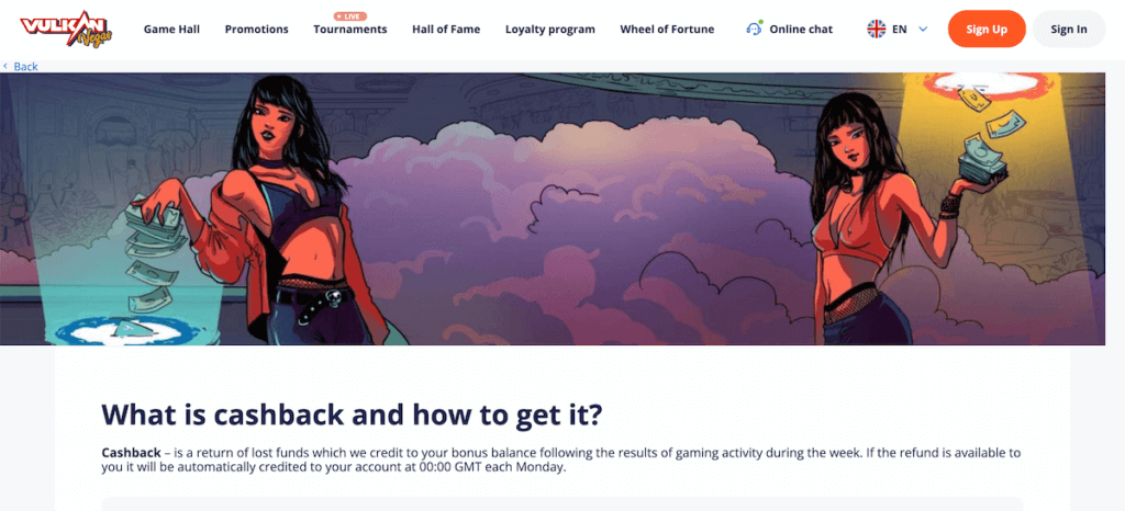 Vulkan Vegas cashback casino for NZ players