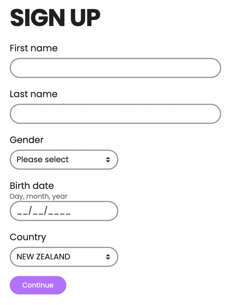 Sign up process for new NZ players registering with FireVegas