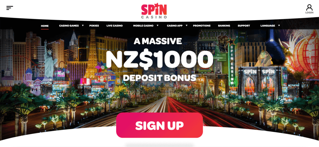 Spin Casino with $1,000 welcome bonus for NZ players.