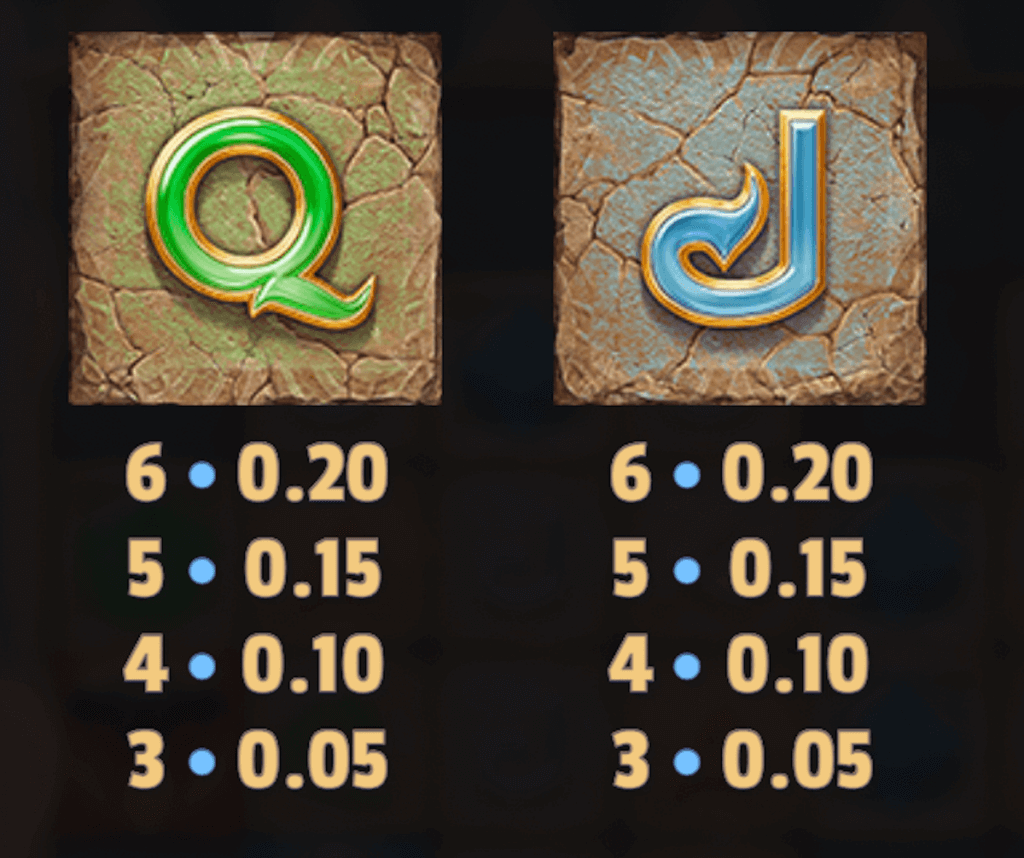 Temple Tumble 2 Dream Drop lower-paying card symbols (Q, J) for NZ players.
