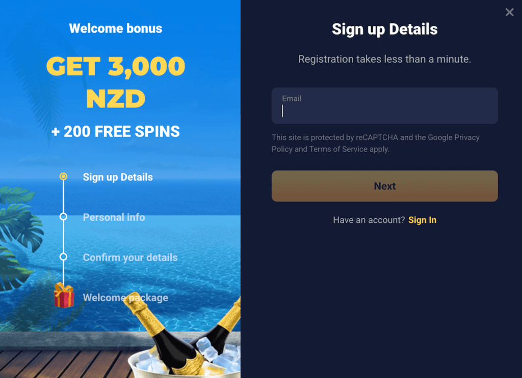 Sign up Joo Casino: Email address