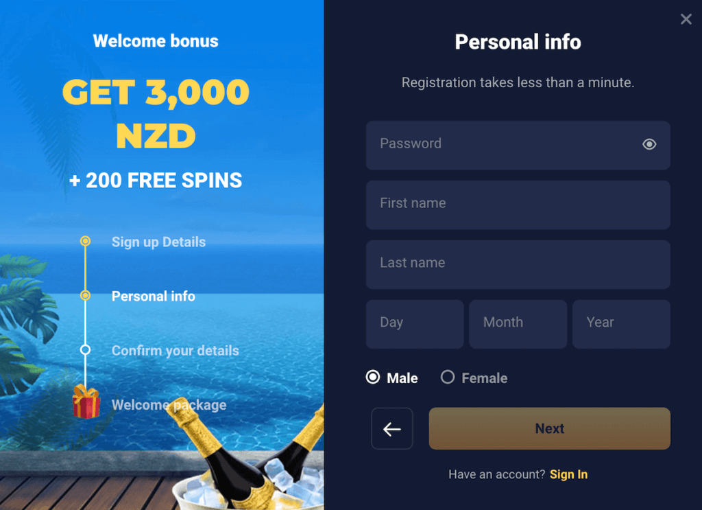 Sign up Joo Casino: Personal information