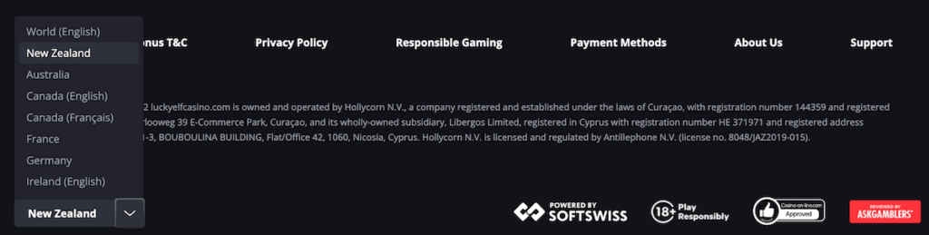 New Zealand toggle menu LuckyElf Casino for NZ players
