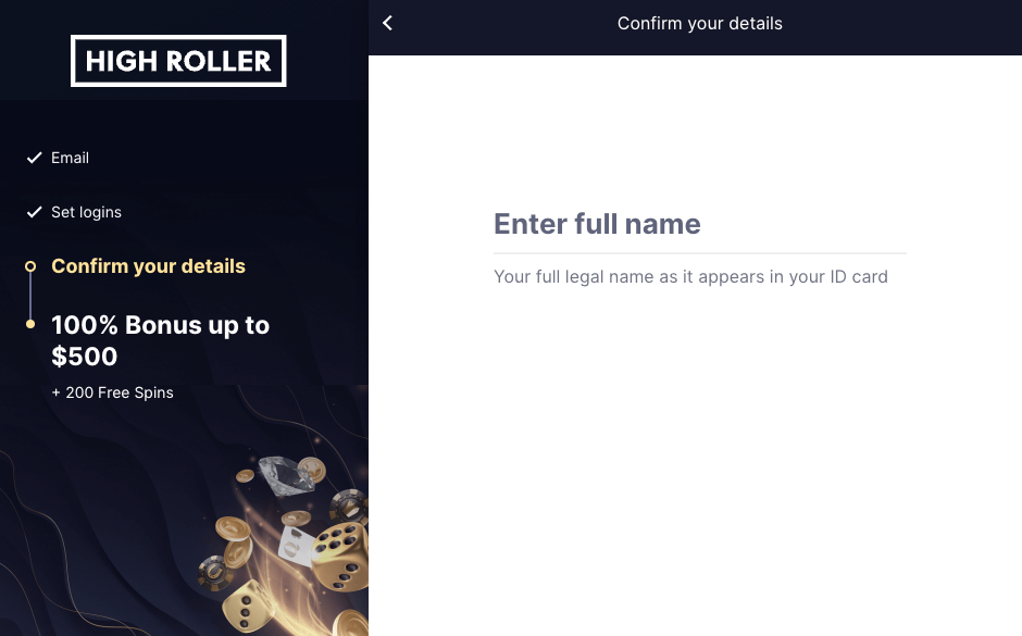 HighRoller Registration Process Step 3