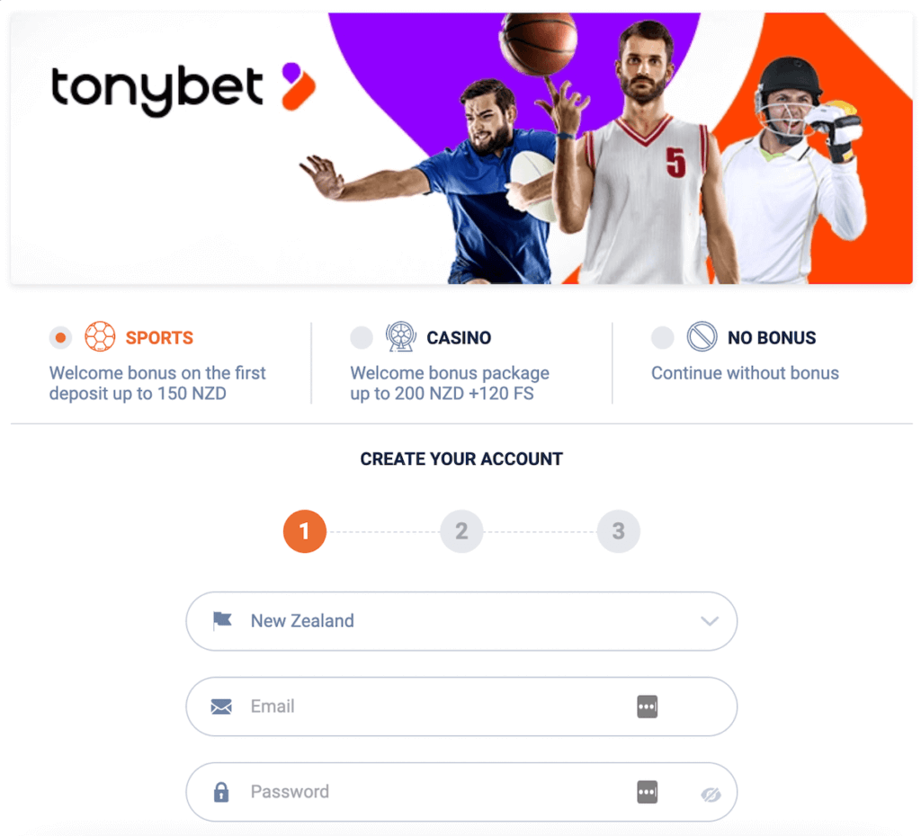 TonyBet Registration Step 1