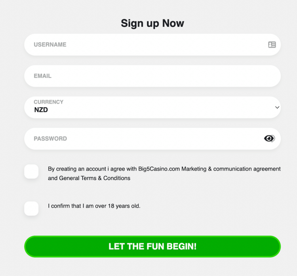 Big5Casino Registration