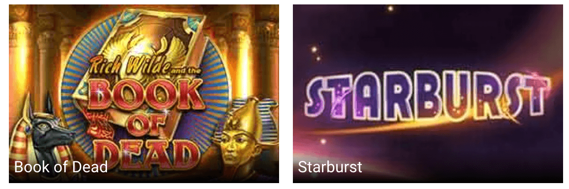 Book of Dead and Starburst pokies at Slotanza