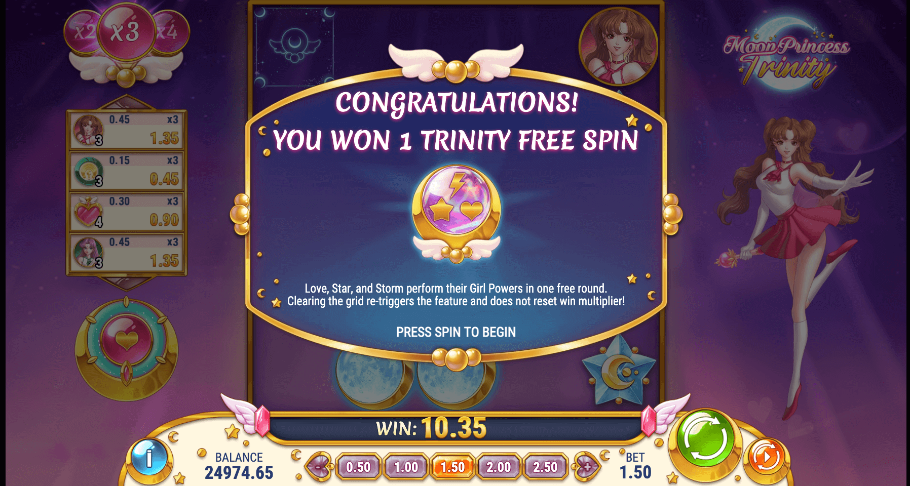 Moon Princess Trinity free game round