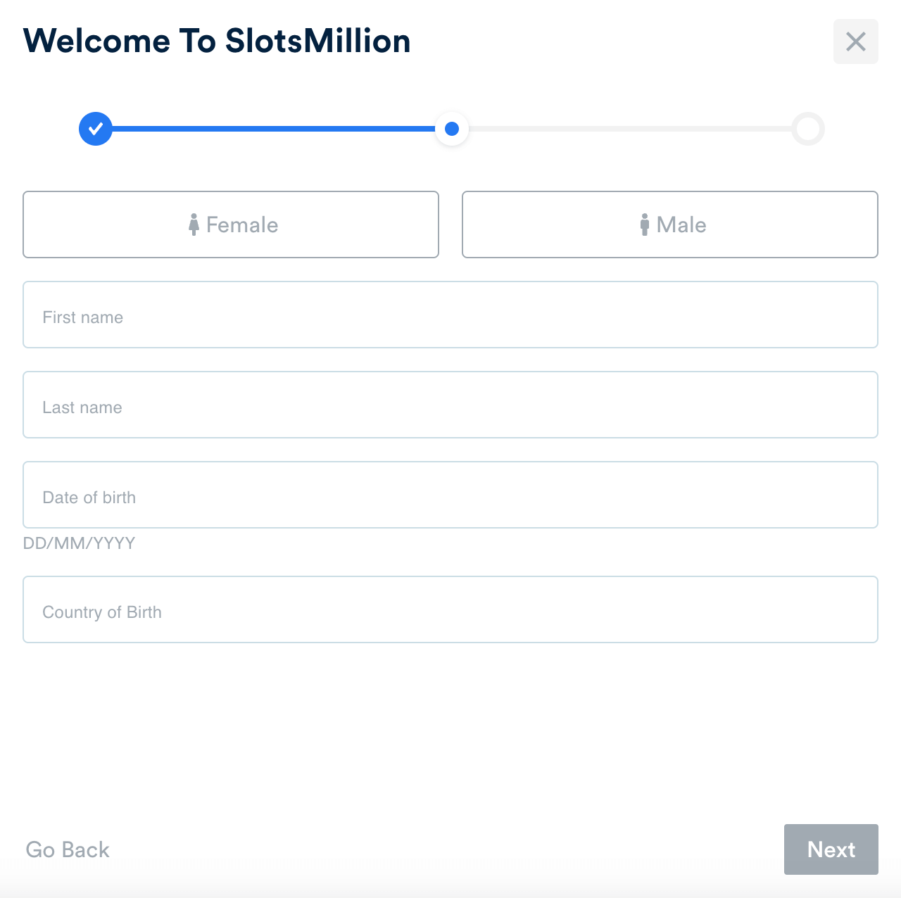 SlotsMillion Registration Step 2