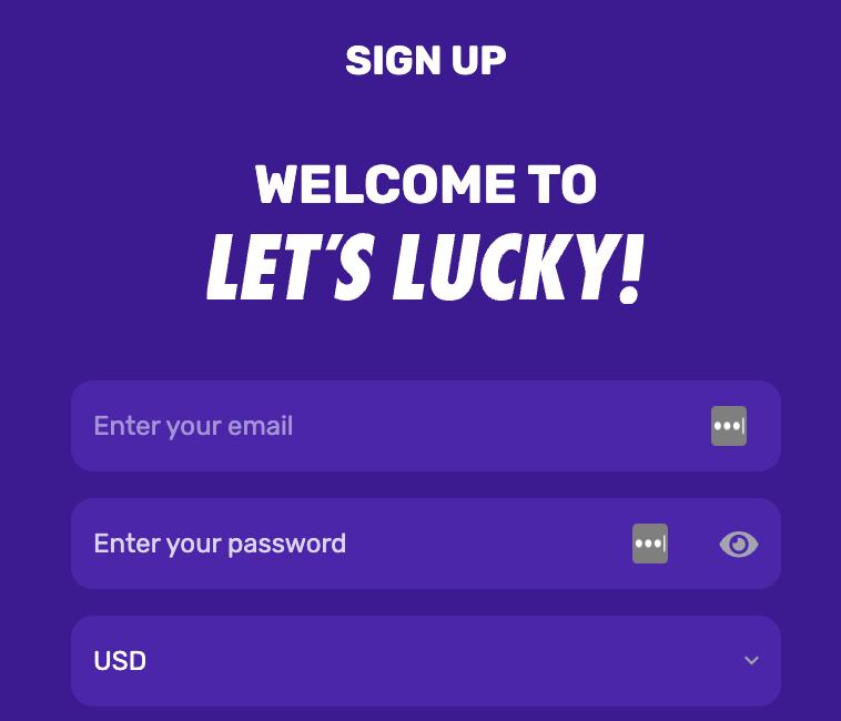 LetsLucky Registration Process Step 1