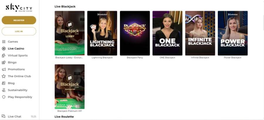 SkyCity Online Casino Live Casino Lobby NZ