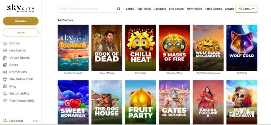 SkyCity Online Casino Slots Lobby NZ