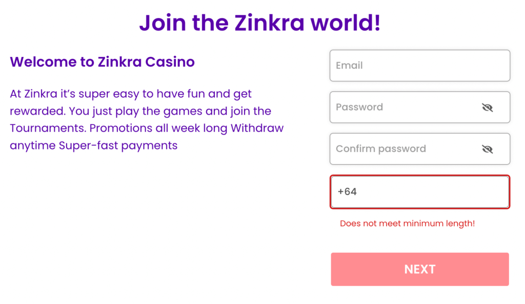 Zinkra NZ online casino registration