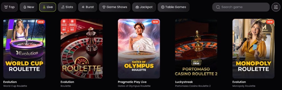 Live dealer and table games selection on BetJordan Casino NZ
