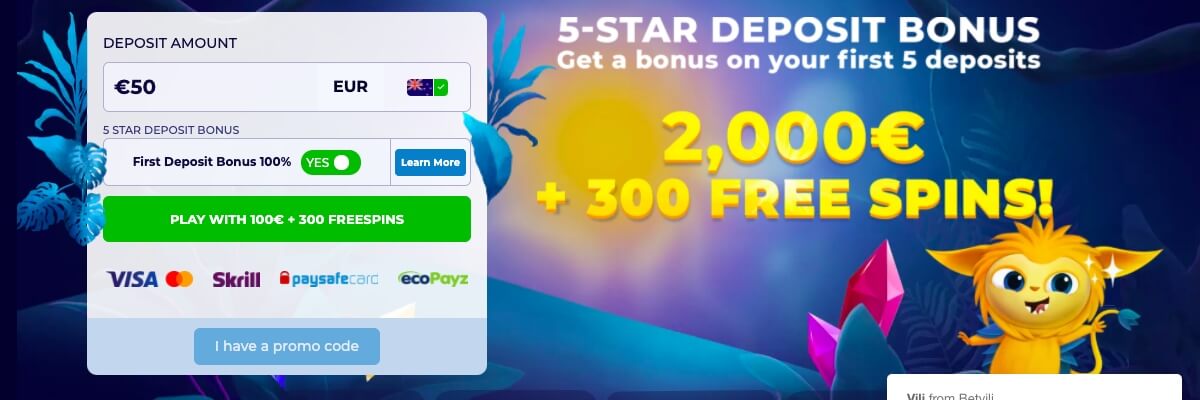 Betvili Casino welcome bonus