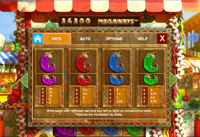 Play Extra Chilli Megaways! Extra Chilli Megaways pokie - paytable