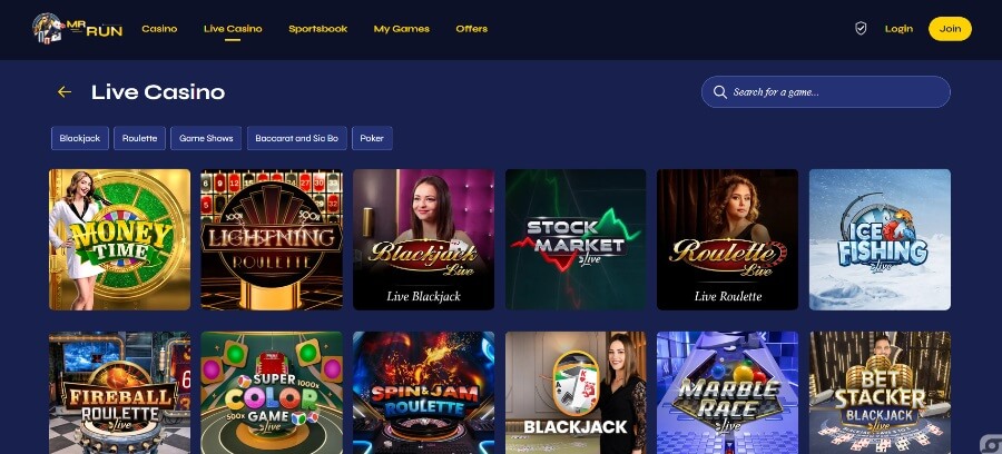 Mr run live casino