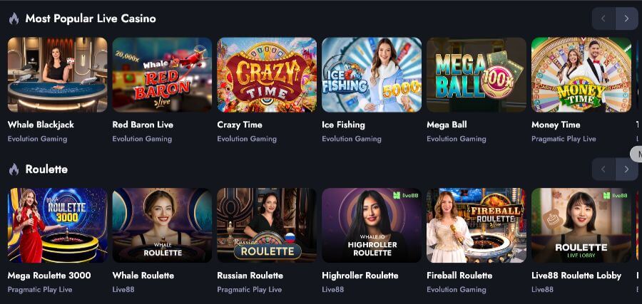 Most popular casino games at Whale.io casino