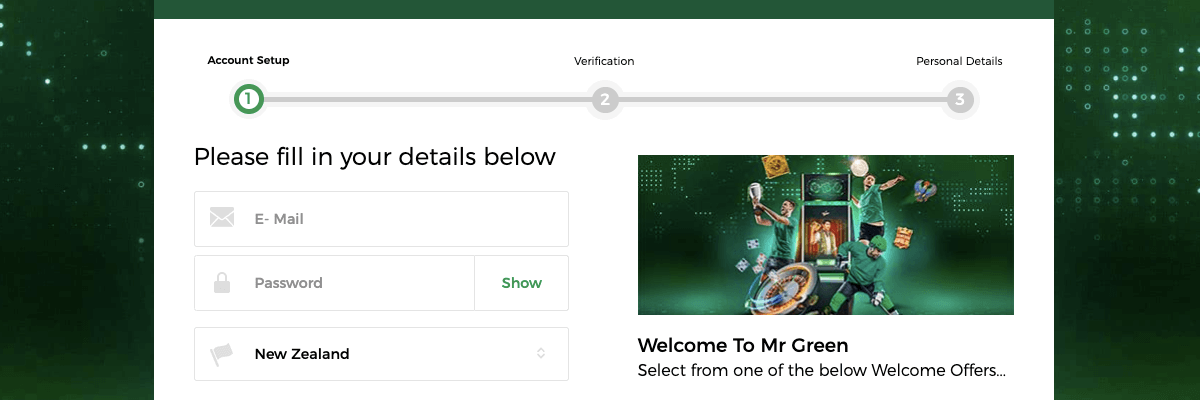 Register with Mr. Green Mr. Green Registration