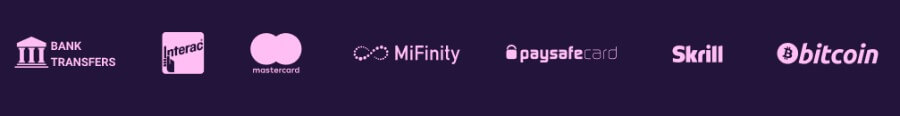 OnlyWin Casino accepted payment methods including Mastercard, Interac, Bank Transfer, Skrill, MiFinity, Paysafecard, and Bitcoin